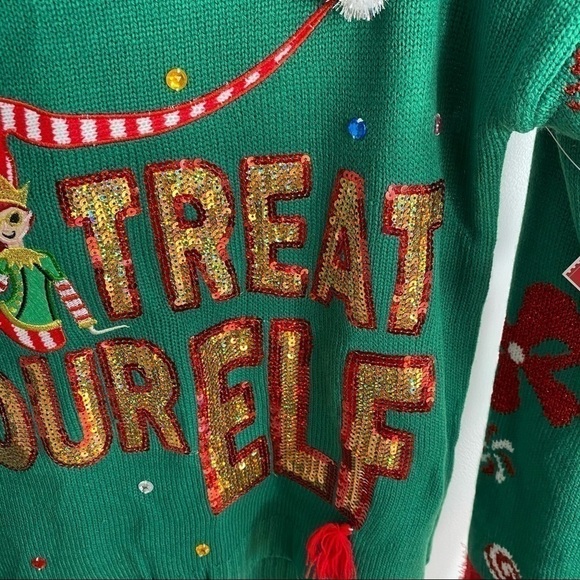 Treat Your Elf Ugly Christmas Sweater Women’s NWT Small Green Red - Picture 5 of 10